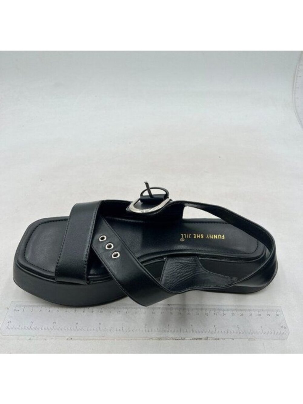 FSJ Platform Sandals Open Toe Heeled Sandals with Adjustable Ankle Strap Black